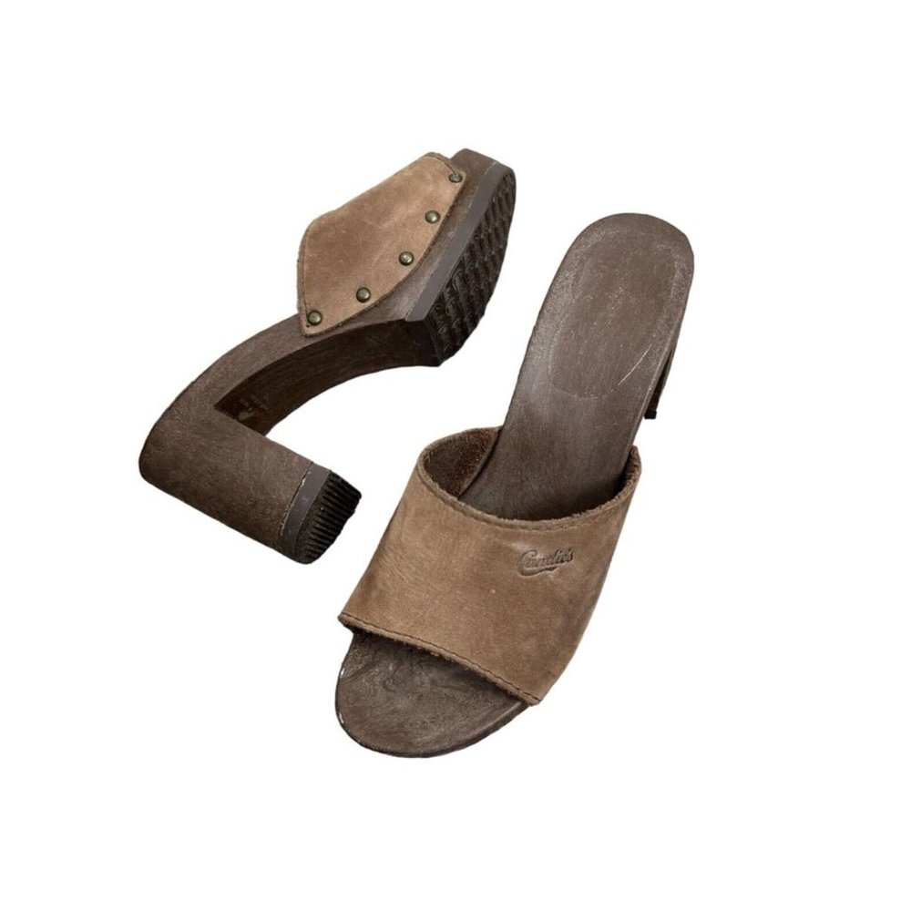 Vintage 1980's Candies Original Sandals High Heels Slides Brown Womens Size 6.5 - Picture 2 of 8